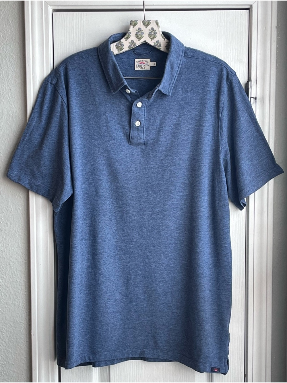 Faherty Brand Men's Movement Polo Shirt Blue Heather Stretch Jersey Size Large